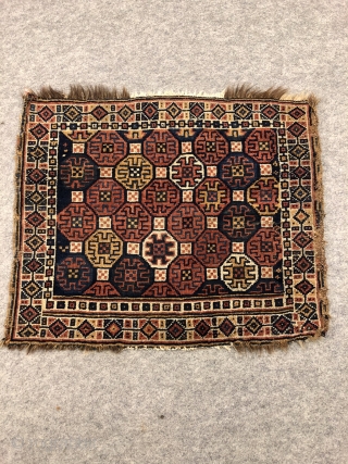 A very nice collectable Qashghayi bag face about 190 with naturall dyes,size:79x66 cm,some damages.                   