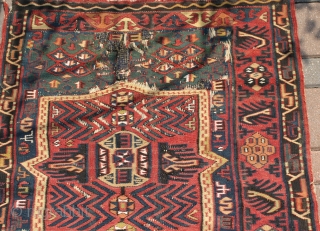 A 2'10"x4'2" 19th century Dagastan Kilim with all good old colors,unusual design.Some wear and a couple areas of old repair.             