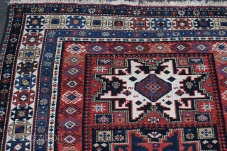 A 3'8"x5'19th.century lesghi rug in nearly perfect condition. featuring all natural dyes and lusterous wool. With a handle like a handkerchief.            