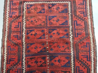 Beluch rug with lovely colors and striking design, original selvedges, kelim on both ends, 19th. Century sizes 170x120 cm              