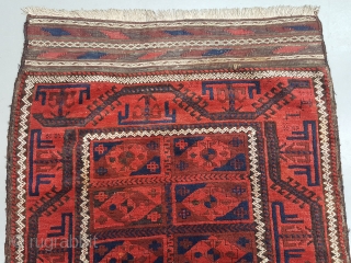 Beluch rug with lovely colors and striking design, original selvedges, kelim on both ends, 19th. Century sizes 170x120 cm              