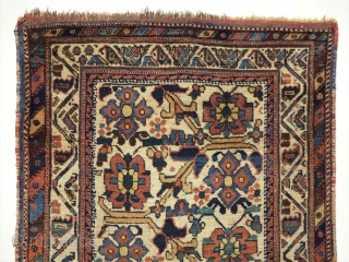 19th century small Afshar rug with white basic colors.
Original natural colors
Good condition, very rare size and design
Wool on wool
Size 120 x 84 cm
          