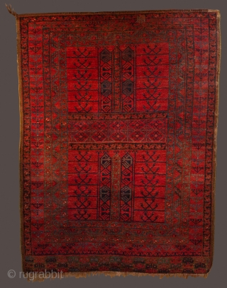 Ersari ensi (tent door rug), third quarter 19th century. Very nice example with first rate shiny wool and top class color. At places low pile. 200x157cm. Inquiries: info@pleijsierproductions.nl     