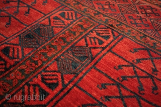 Ersari ensi (tent door rug), third quarter 19th century. Very nice example with first rate shiny wool and top class color. At places low pile. 200x157cm. Inquiries: info@pleijsierproductions.nl     