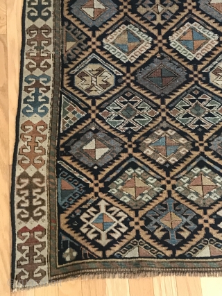 Akstafa Prayer Rug 30” x 63”  narrow format with a square mihrab with scattered wear, no end borders 

             
