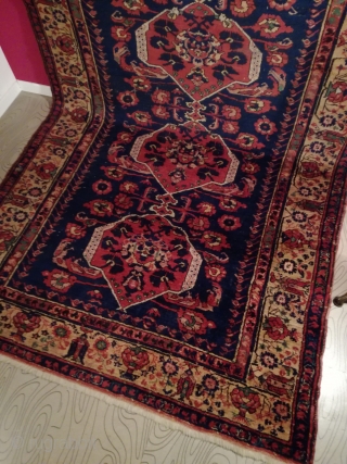 An antique Kömürcü Kula rug with 343/143 cm. Good shape with original endings and some spots of wear. No tinting. Some good old repairs. On wool foundation.      