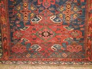 An antique Seychur, Kuba, Daghestan Sumak Kilim with 232/118 cm. Smallest demages. Original endings. No repairs. Natural dyes green, blue madder. Synthetic dyes red and orange.       