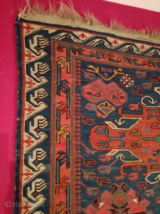 An antique Seychur, Kuba, Daghestan Sumak Kilim with 232/118 cm. Smallest demages. Original endings. No repairs. Natural dyes green, blue madder. Synthetic dyes red and orange.       