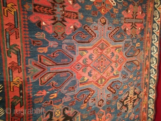 An antique Seychur, Kuba, Daghestan Sumak Kilim with 232/118 cm. Smallest demages. Original endings. No repairs. Natural dyes green, blue madder. Synthetic dyes red and orange.       