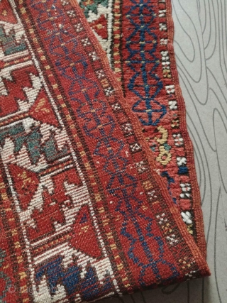 An antique Kazak rug. All natural dyes. 220/134 cm. Signs of use but good shape. All endings original. No repairs.             