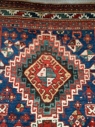 An antique Kazak rug. All natural dyes. 220/134 cm. Signs of use but good shape. All endings original. No repairs.             