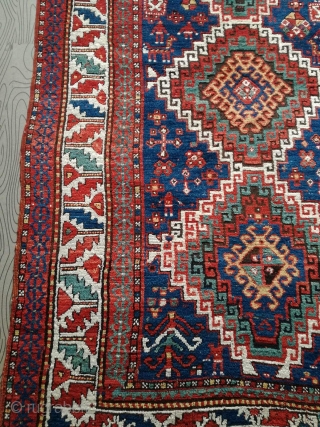 An antique Kazak rug. All natural dyes. 220/134 cm. Signs of use but good shape. All endings original. No repairs.             