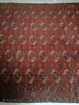 19th century Tekke carpet, 270/220 cm. Dirty, with demages. Very fine weaving.                     