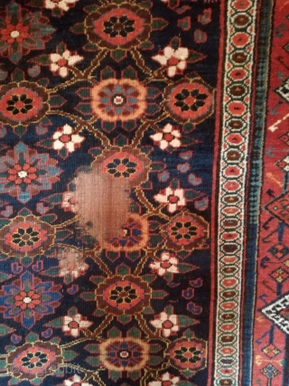 An antique Veramin with 292/154 cm. On wool rug. Good shape with signs of use. Small area with need of repile.            