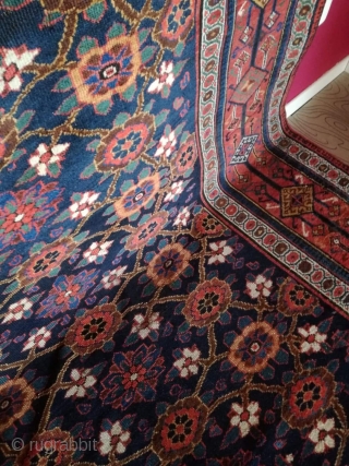 An antique Veramin with 292/154 cm. On wool rug. Good shape with signs of use. Small area with need of repile.            