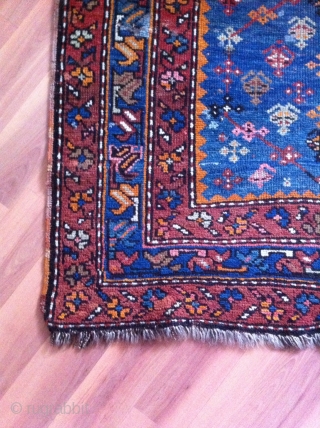 1323 dated Kasak prayer rug with 158/94 cm. Good pile with repiles and demages.                   