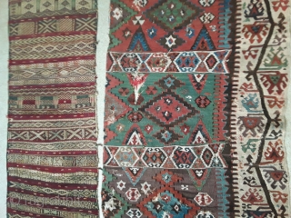 Two antique anatolian textiles. 130/70 and 110/44 cm.                         