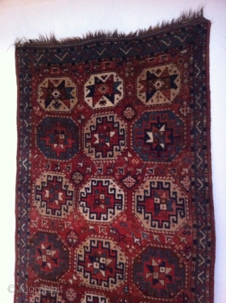 An old Turkish village rug with 190/110 cm. Good shape with kilim on one side and open on other side. No repairs and no holes or demages. Very soft.    