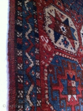 An old Turkish village rug with 190/110 cm. Good shape with kilim on one side and open on other side. No repairs and no holes or demages. Very soft.    