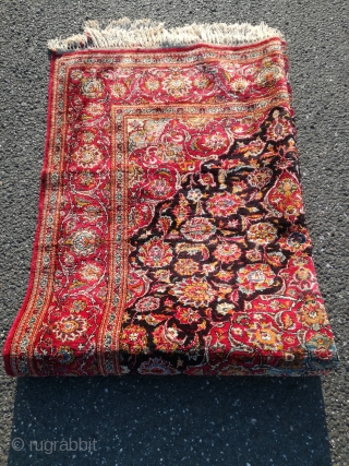 An old Iran Kashan silk on silk rug with 210/140 cm. Very good condition with even good pile.               