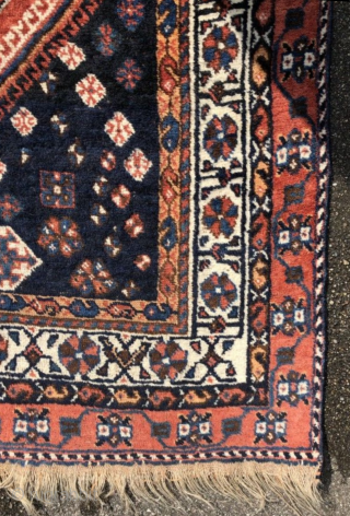 An old Gashgai rug in good shape. 240/150 cm.                        