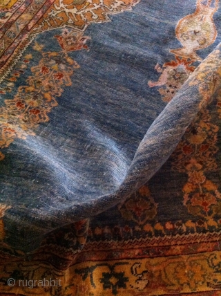 An old turkish or probably North persian prayer rug with the size 155/125 cm. Good shape with reduced endings. Part silk frings.           