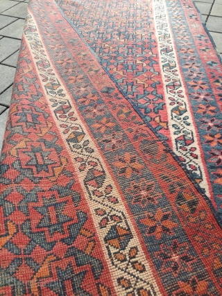 An antique Beshir runner with 332/113 cm. In as found condition.                      