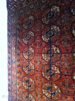 An old Tekke rug with 131/117 cm. Good shape with few not wild spot demages.                  