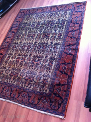 An old yello ground Afshar rug with 190/146 cm. Worn places.                      