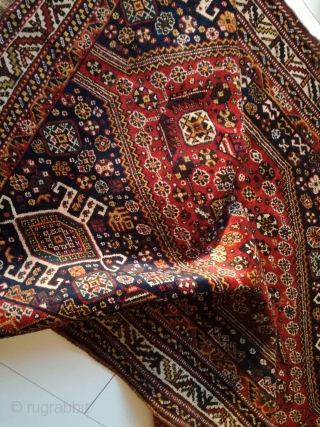 An old Qashqai rug with 200/154 cm in perfect original condition.                      