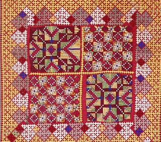• PILLOW COVER •

This embroidered cover of the Meher pastoralists, upper Sind. The Meher are probably the finest domestic embroiderers in the whole of the subcontinent. The stitches used are crossed stitch,  ...