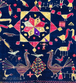 Indigo Phulkari
Handspun Indigo cotton plain weave (khaddar) with silk and cotton embroidery,Sanchi Phulkari From East(Punjab) India.
Colour combination is beautiful with all over buti and peacock figures in border. This piece is depicting  ...