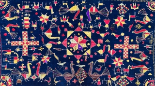 Indigo Phulkari
Handspun Indigo cotton plain weave (khaddar) with silk and cotton embroidery,Sanchi Phulkari From East(Punjab) India.
Colour combination is beautiful with all over buti and peacock figures in border. This piece is depicting  ...