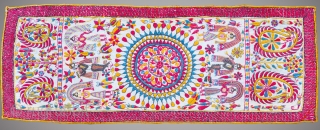 Kantha quilted embroidery, cotton plain weave, hand-sewn and embroidered with cotton thread. 
Size : 21 by 8 CMS
C.1910 - 1930
This symmetric Kantha has a beautiful central mandala with figures of Lord Krishna  ...