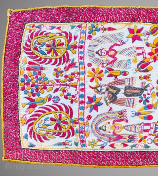 Kantha quilted embroidery, cotton plain weave, hand-sewn and embroidered with cotton thread. 
Size : 21 by 8 CMS
C.1910 - 1930
This symmetric Kantha has a beautiful central mandala with figures of Lord Krishna  ...