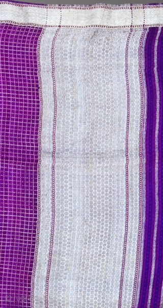 Gents Rumal or odhna (Real Silver ) from Sindh, Hyderabad, India.The pattern is made up of checks and light purple dots in the middle giving it a beautiful look. The broad plain  ...