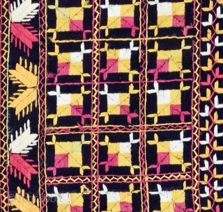 GORGEOUS BLACK

Handspun cotton plain weave (khaddar) with silk and cotton embroidery, Sanchi Phulkari From East(Punjab) India.
Color combination is so alluring with different geometric borders.
.
.
.
.
Available         