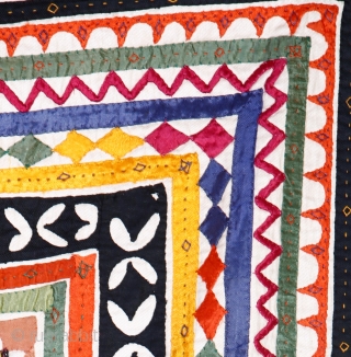 • COVERLET •

A charming vintage applique cloth from Gujarat with brightly coloured patterns in each corner. Square in shape with amazing detailing and combination of applique and embroidery makes it very rare.
The  ...