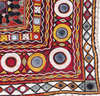 • WALL HANGING •

Kutch, Gujarat mid 20th century.
chakla with black base and white pipin on the edges.

The Kutch Embroidery is a handicraft and textile signature art tradition of the tribal community of  ...