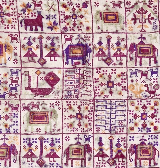 • CROSS STITCH •

Embroidered Chakla from Gujarat on khaddar fabric.
Its a counted weave embroidery done with counting threads and is called cross stitch.
such pieces only comes out this beautifully, when the artisan  ...