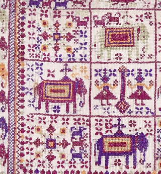 • CROSS STITCH •

Embroidered Chakla from Gujarat on khaddar fabric.
Its a counted weave embroidery done with counting threads and is called cross stitch.
such pieces only comes out this beautifully, when the artisan  ...