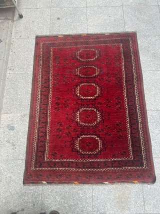 Agfan Region Turkman Rug age around 90 years very good condition clear Dark Red colors size 106 x 143 cm             
