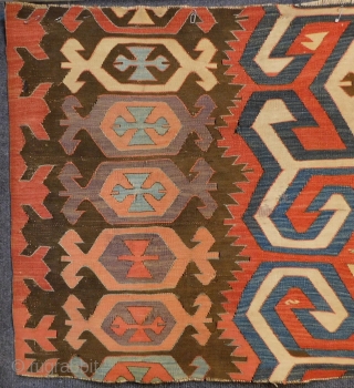 Early 19th C Anatolian Konya fragment Kilim Size.94x70 Cm                        