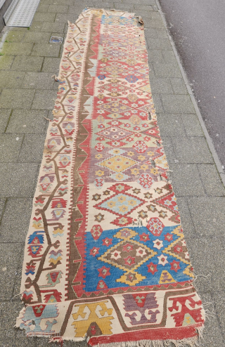 Early 19th Century Central Anatolian Kilim Size 400x93 Cm                        