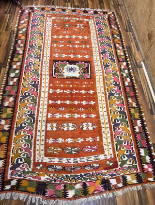 very interesting model l think Serbia or Macedonia 3 part kilim All white cotton and warp cotton Size 280x168 Cm             