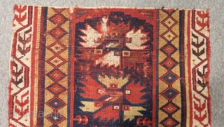 Antique West Anatolian Megri Fragment Rug Size.60X60cm                          