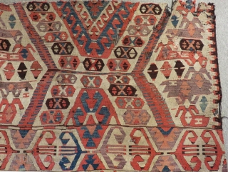 Early 19th Century South Anatolian Mut fragment Kilim Size.142x110 Cm                       