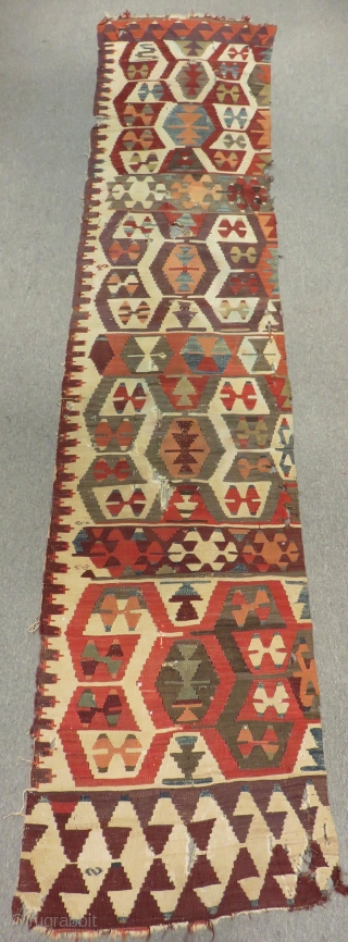 Mid 19th Century Anatolian Kilim One part Size.325x70 Cm                        