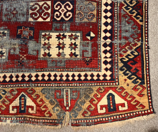 Mid 19th C  Caucasian Karachov Fragment Rug Size 155x100 Cm                      