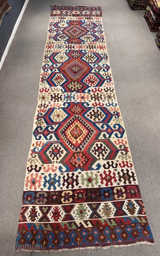 Early 19th Century Central Anatolian Konya Hotamıs Kilim incide some area old repair Size 440x100 Cm                 